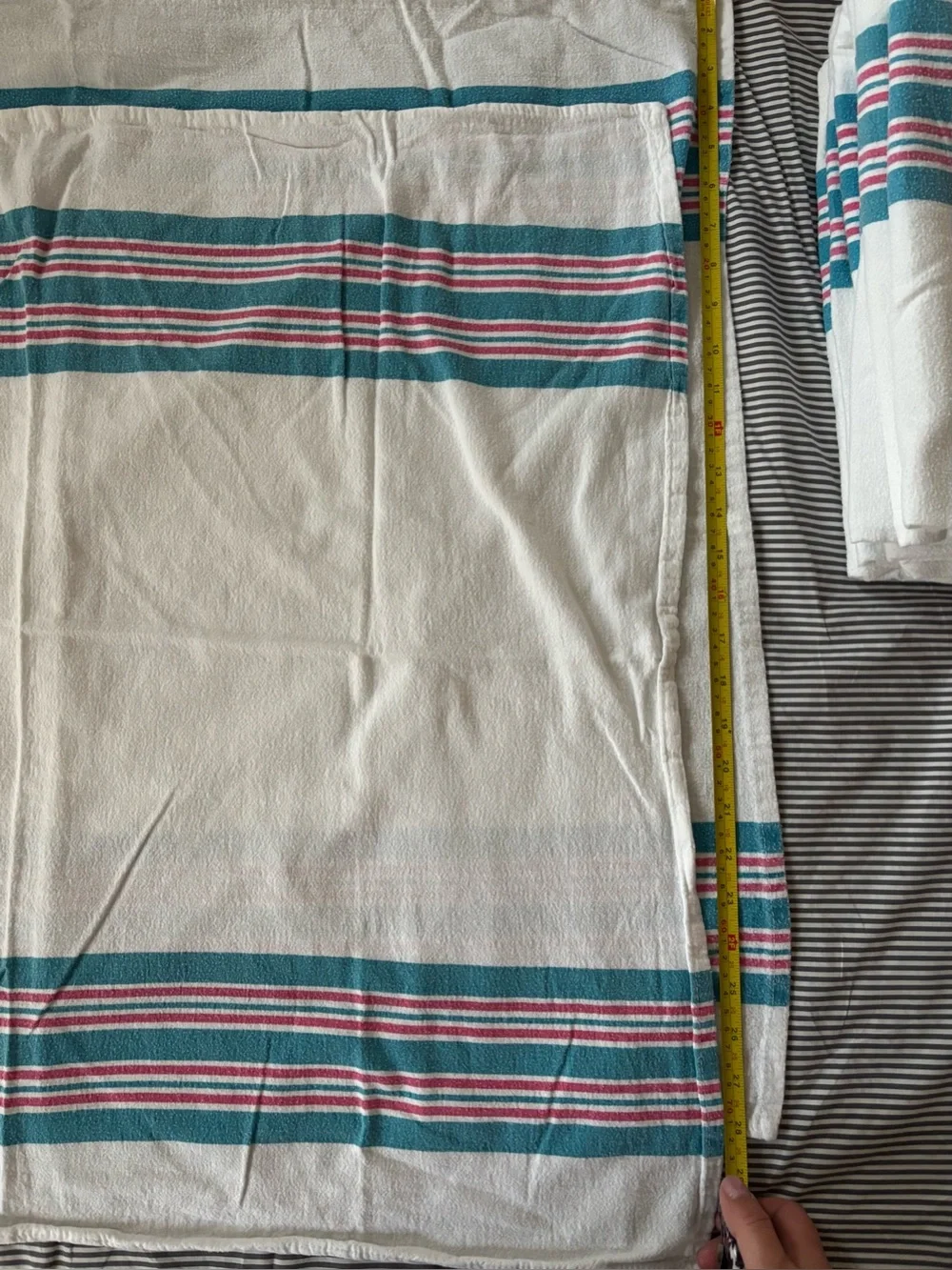 Lot of White Blankets with Teal & Pink Stripes